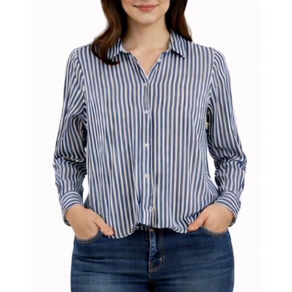 Ann Taylor Tops - Ann Taylor factory blue striped cotton button down M